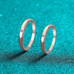 S925 Sterling Silver Moissanite Couple Ring Champagne Gold Tone Simple Band