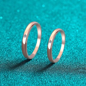 S925 Sterling Silver Moissanite Couple Ring Champagne Gold Tone Simple Band