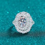 S925 Sterling Silver Moissanite Ring for Women, Oval Cut, Exaggerated Luxury Style, European and American Fashion