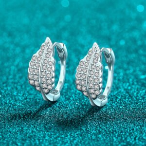 S925 Sterling Silver Moissanite Leaf Stud Earrings for Women, Leaf Design Ear Cuff, European and American Light Luxury Earrings