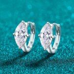 S925 Sterling Silver Moissanite Stud Earrings for Women, Simple Marquesine Ear Cuff, Olive Shape, Elegant Daily Versatile