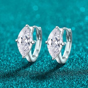 S925 Sterling Silver Moissanite Stud Earrings for Women, Simple Marquesine Ear Cuff, Olive Shape, Elegant Daily Versatile