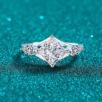 S925 Sterling Silver Moissanite Ring for Women Geometric Princess Square Ring Exquisite Texture
