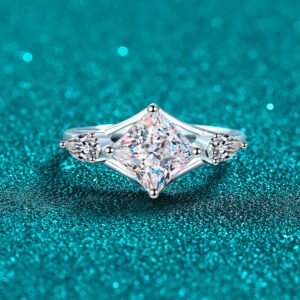 S925 Sterling Silver Moissanite Ring for Women Geometric Princess Square Ring Exquisite Texture