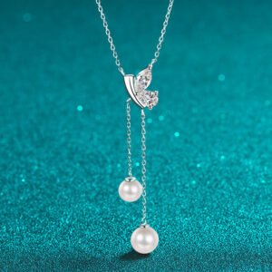 S925 Sterling Silver Necklace for Women with Moissanite and Freshwater Pearl