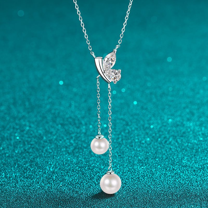 S925 Sterling Silver Necklace for Women with Moissanite and Freshwater Pearl