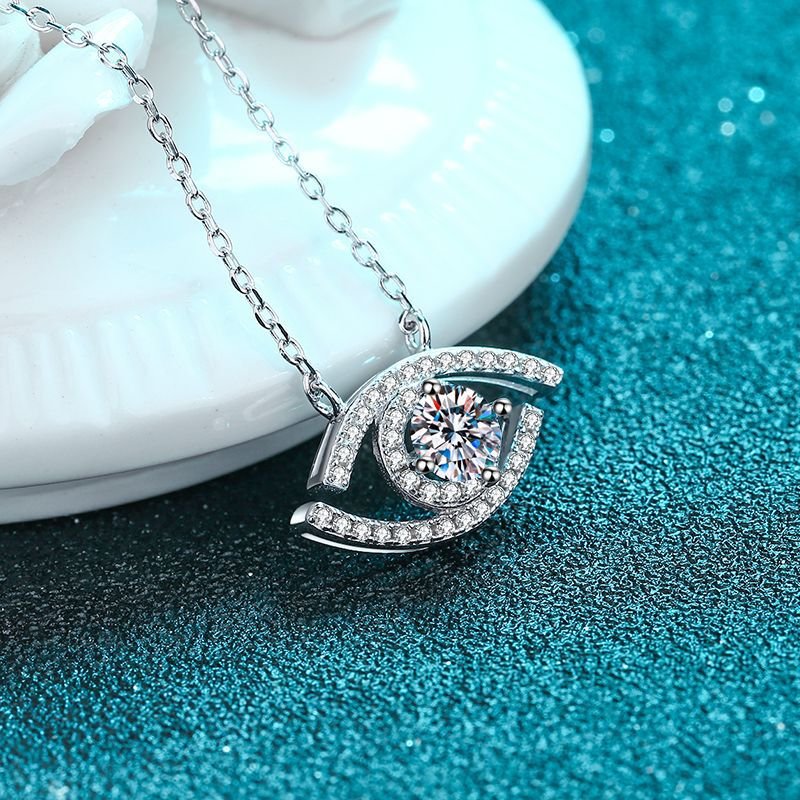925 Silver Korean Fashion Women's Evil Eye Moissanite Pendant Necklace