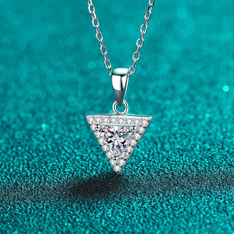 S925 Sterling Silver Triangle Moissanite Cluster Necklace for Women