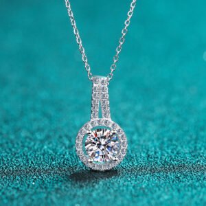 S925 Sterling Silver Collarbone Necklace for Women, Korean Style Round Moissanite Pendant, Simple Daily Versatile