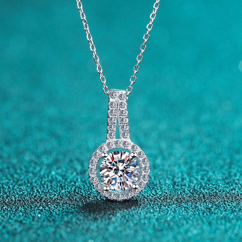 S925 Sterling Silver Collarbone Necklace for Women, Korean Style Round Moissanite Pendant, Simple Daily Versatile