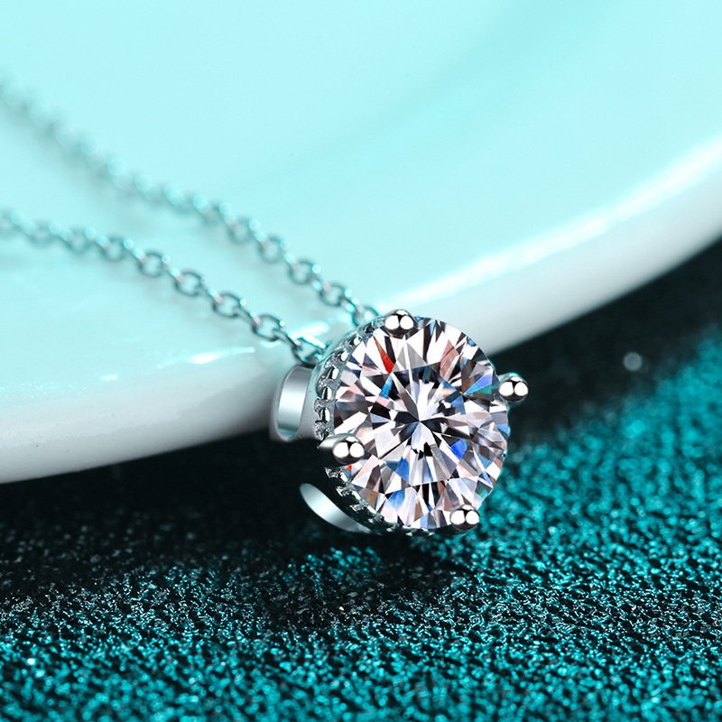 S925 Sterling Silver Round Pendant Moissanite Necklace for Women Simple Daily Versatile Factory Direct
