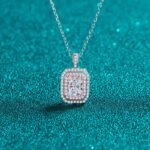S925 Sterling Silver Necklace for Women, Emerald Cut Moissanite Pendant, Two-Tone Chain, Factory Direct Wholesale