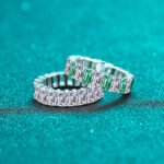 S925 Sterling Silver Ring for Women, Full Moissanite Ring, Green and White