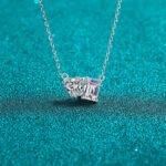 S925 Sterling Silver Moissanite Necklace for Women, Super Shiny Square Sugar Heart Collarbone Pendant, Simple and Sweet