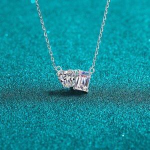 S925 Sterling Silver Moissanite Necklace for Women, Super Shiny Square Sugar Heart Collarbone Pendant, Simple and Sweet
