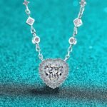 S925 Sterling Silver Moissanite Necklace for Women, Heart Pendant, Simple Chain, Sweet Style
