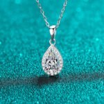 S925 Sterling Silver Pendant Necklace for Women 5*8 Pear Shape Moissanite Collarbone Chain with Pavé Setting Factory Wholesale