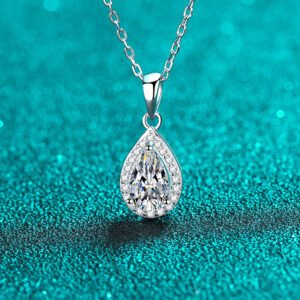 S925 Sterling Silver Pendant Necklace for Women 5*8 Pear Shape Moissanite Collarbone Chain with Pavé Setting Factory Wholesale