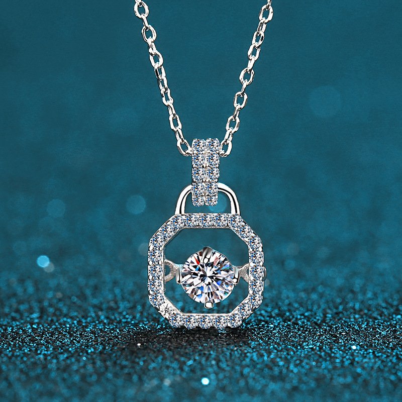 S925 Sterling Silver Necklace with 30-Point Moissanite Pendant, Clavicle Chain, Dangle Charm, Factory Direct