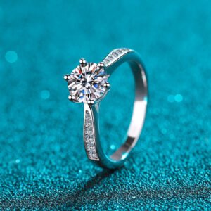 S925 Sterling Silver Ring for Women 1 Carat Moissanite Korean Style Six-Claw Micro-Setting Band