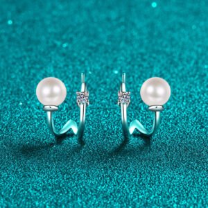 S925 Sterling Silver U-Shape Stud Earrings for Women with Moissanite and Freshwater Pearl, Wholesale Ear Jewelry