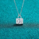 S925 Sterling Silver Moissanite Necklace for Women, Small Square Pendant, Simple Sugar Cube Design