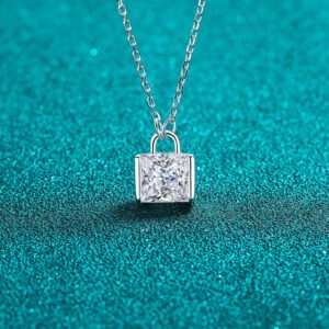 S925 Sterling Silver Moissanite Necklace for Women, Small Square Pendant, Simple Sugar Cube Design