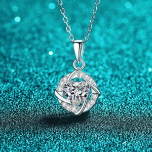 S925 Sterling Silver Moissanite Necklace for Women Heart Swirl Pendant Ins Style Elegant Collarbone Chain