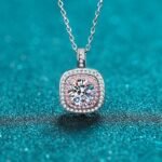 S925 Silver Square Micro-Set Moissanite Necklace for Women, Light Luxury Style