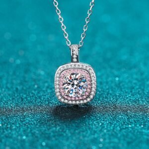 S925 Silver Square Micro-Set Moissanite Necklace for Women, Light Luxury Style