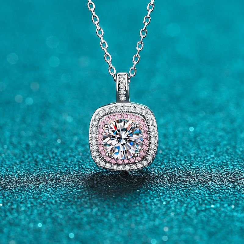 S925 Silver Square Micro-Set Moissanite Necklace for Women, Light Luxury Style