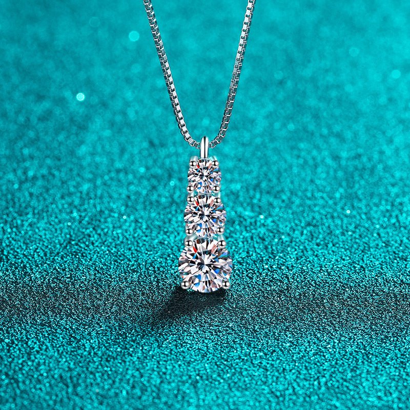 S925 Sterling Silver Moissanite Step Pendant Necklace, Wholesale, Choker