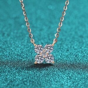 S925 Sterling Silver Moissanite Champagne Gold Necklace for Women, Petal Pendant, Simple High-End Daily Wear
