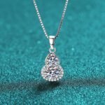 S925 Sterling Silver Moissanite Pendant Necklace for Women, Gourd-Shaped Heart Pendant, New Chinese Style, Minimalist Cool