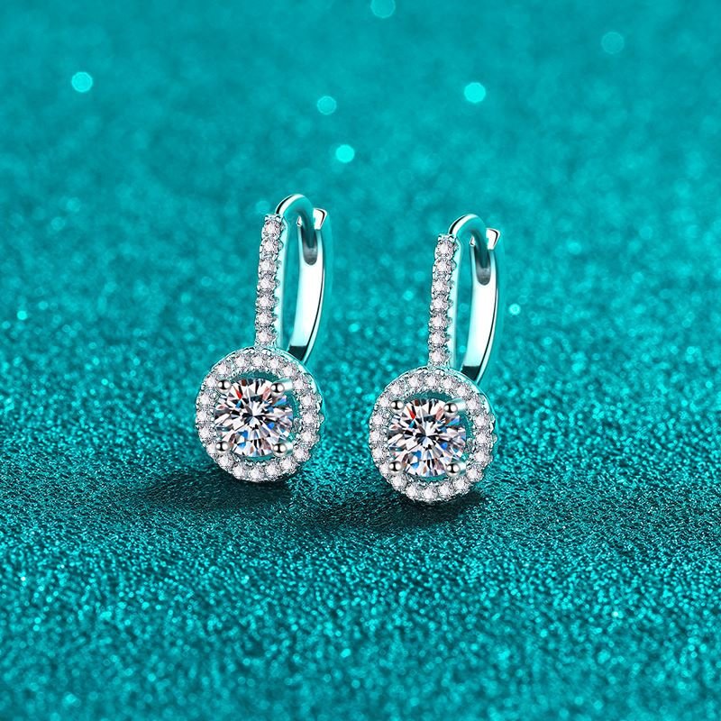 S925 Sterling Silver Earrings Round Moissanite Stud Earrings Simple Women's Jewelry Wedding Gift