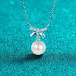 S925 Silver Moissanite Pearl Necklace Butterfly Bow Sweet Pendant Cute Girl
