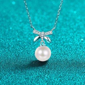 S925 Silver Moissanite Pearl Necklace Butterfly Bow Sweet Pendant Cute Girl