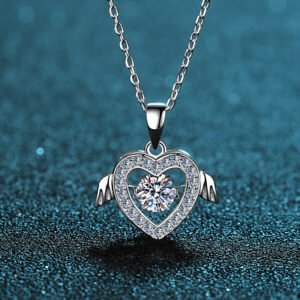 S925 Sterling Silver Moissanite Necklace for Women, Flying Love Heart Pendant, Factory Direct Wholesale