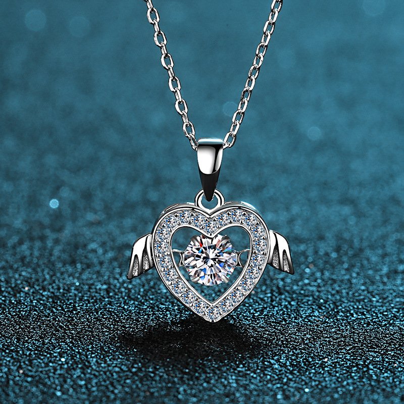 S925 Sterling Silver Moissanite Necklace for Women, Flying Love Heart Pendant, Factory Direct Wholesale