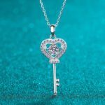 925 Sterling Silver Lock of Love Necklace with 0.5ct Moissanite for Women, Engagement, Factory Direct