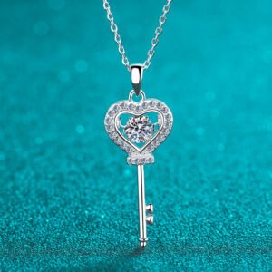 925 Sterling Silver Lock of Love Necklace with 0.5ct Moissanite for Women, Engagement, Factory Direct