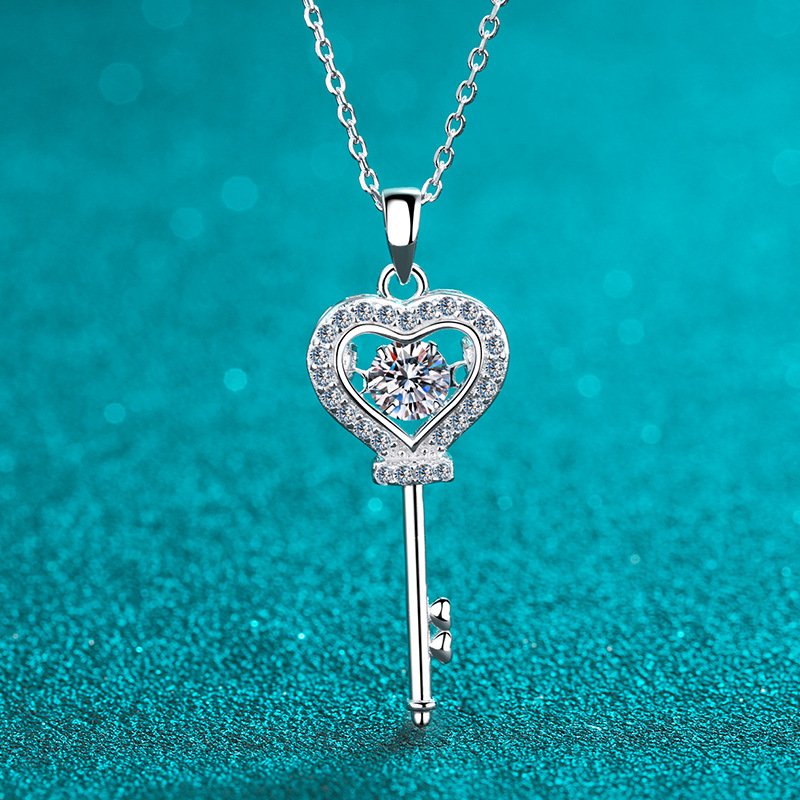 925 Sterling Silver Lock of Love Necklace with 0.5ct Moissanite for Women, Engagement, Factory Direct