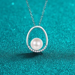 S925 Silver Moissanite Pearl Necklace Oval Pendant Elegant Daily Commute Clavicle Chain