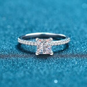 S925 Silver Ring for Women with Micro-Setting, Irregular Four-Prong, 1 Carat Princess Cut Moissanite