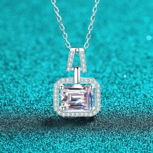 S925 Sterling Silver Moissanite Necklace for Women, Rectangular Pendant, Minimalist High-End Light Luxury Versatile Clavicle Chain
