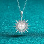 S925 Sterling Silver Necklace for Women with Natural Freshwater Pearl and Moissanite Sunflower Pendant