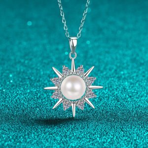 S925 Sterling Silver Necklace for Women with Natural Freshwater Pearl and Moissanite Sunflower Pendant
