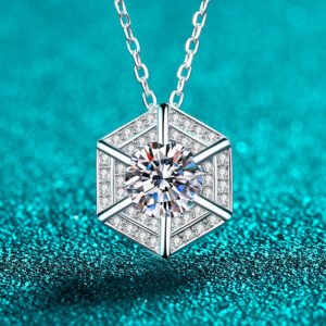 S925 Sterling Silver Moissanite Necklace for Women Hexagonal Pendant Trendy Fashion Daily Versatile Holiday Gift