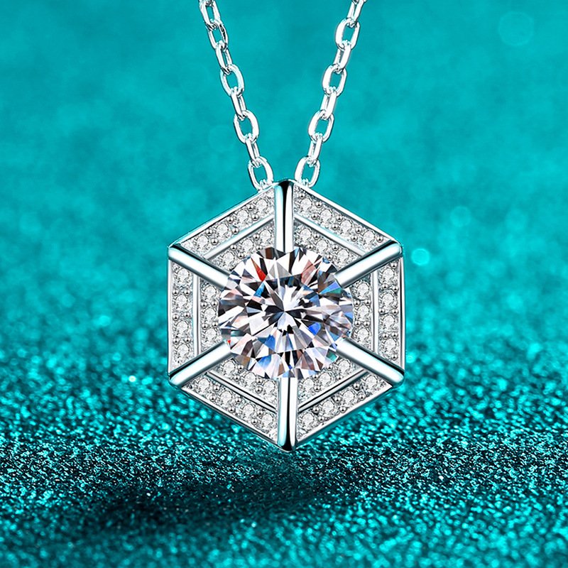 S925 Sterling Silver Moissanite Necklace for Women Hexagonal Pendant Trendy Fashion Daily Versatile Holiday Gift