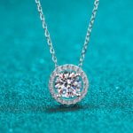 925 Sterling Silver Moissanite Necklace for Women Round Bezel Pendant Minimalist Korean Style Live Hot Sale Factory Direct